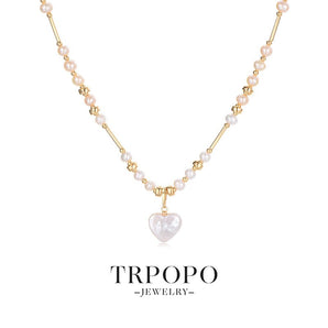 Golden Strand Soft Pearl Heart - drop Necklace - TRPOPO