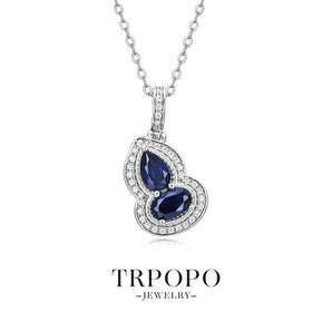 Gourd - Shaped Sapphire & Diamond Pendant Necklace - TRPOPO