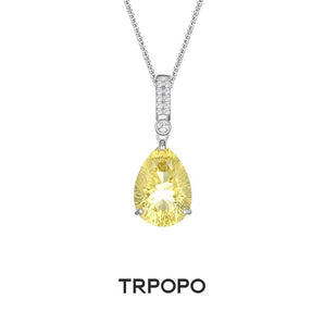 Lemon Citrine Teardrop Halo Necklace - TRPOPO