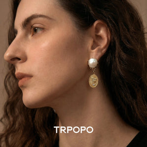 Pearl Cameo Drop Earrings - TRPOPO