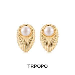 Pearl Gold Fan Earrings - TRPOPO