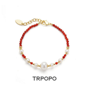 Red Agate Pearl Interwoven Bracelet - TRPOPO