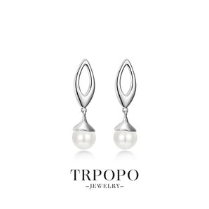 Rhombus Drop Pearl Earrings - TRPOPO
