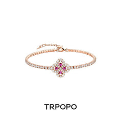 Rose Gold Ruby Clover Bracelet - TRPOPO