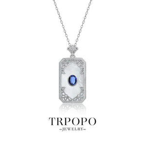 Royal Sapphire Small Square Pendant Necklace - TRPOPO