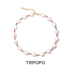 Ruby - Accented Baroque Pearl Vintage Necklace - TRPOPO