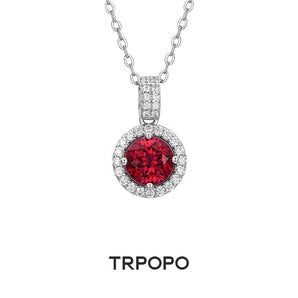 Ruby Round Diamond Halo Necklace - TRPOPO