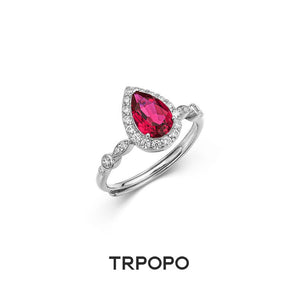 Ruby Teardrop Halo Ring - TRPOPO