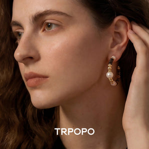 Tiger's Eye & Pearl Hoop Earrings - TRPOPO