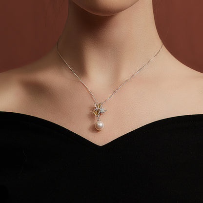 TRPOPO MS Butterfly Pearl Pendant Necklace