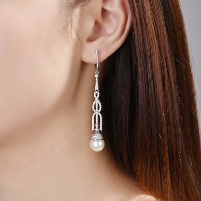 TRPOPO MS Silver Chain Pearl Earrings