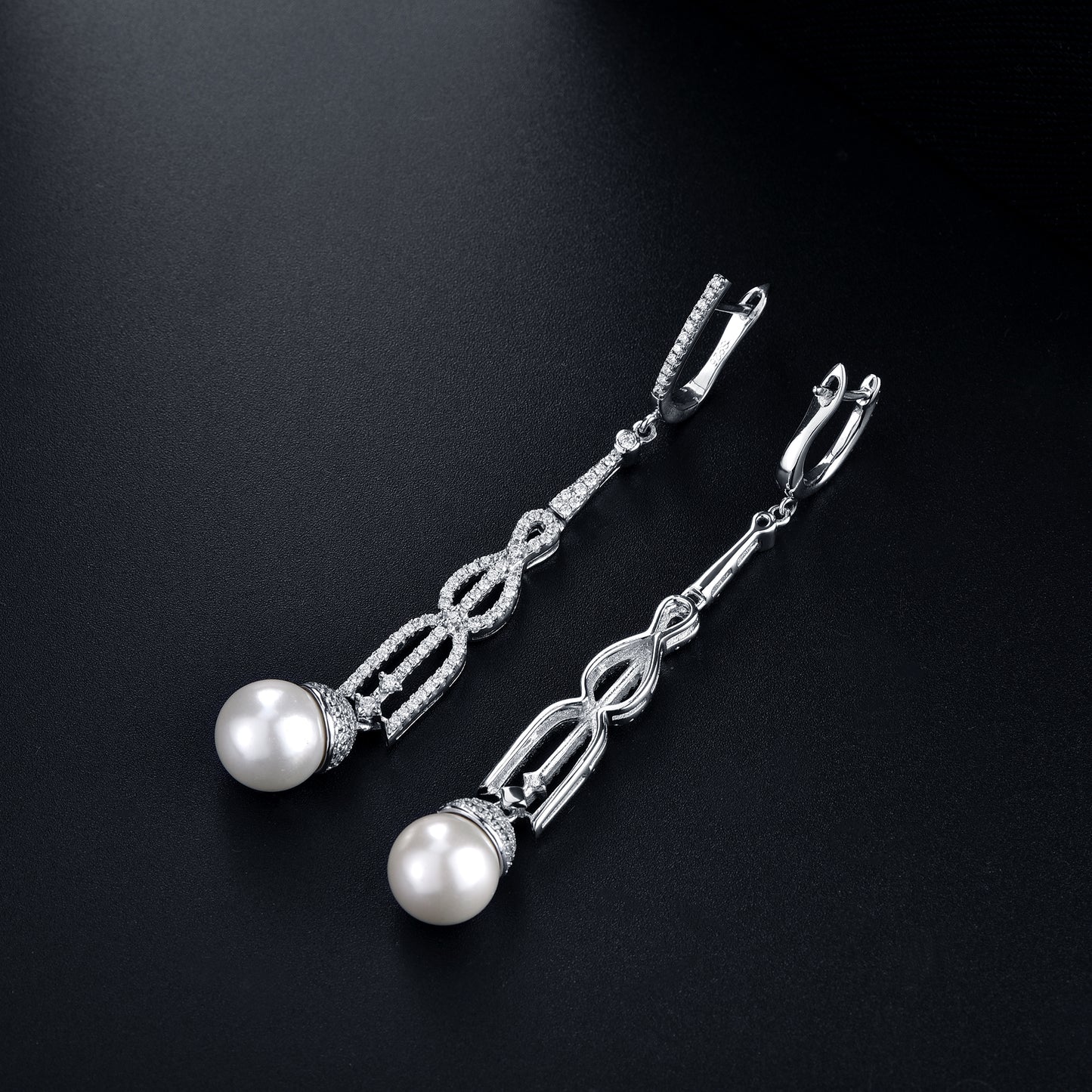 TRPOPO MS Silver Chain Pearl Earrings