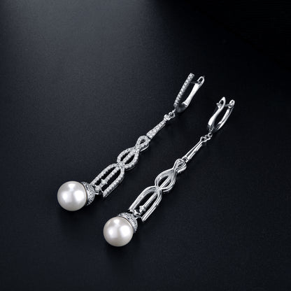 TRPOPO MS Silver Chain Pearl Earrings