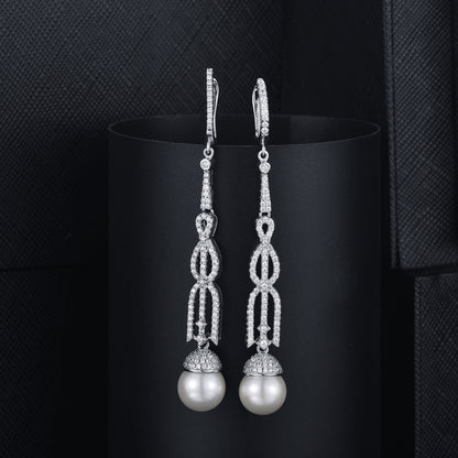 TRPOPO MS Silver Chain Pearl Earrings