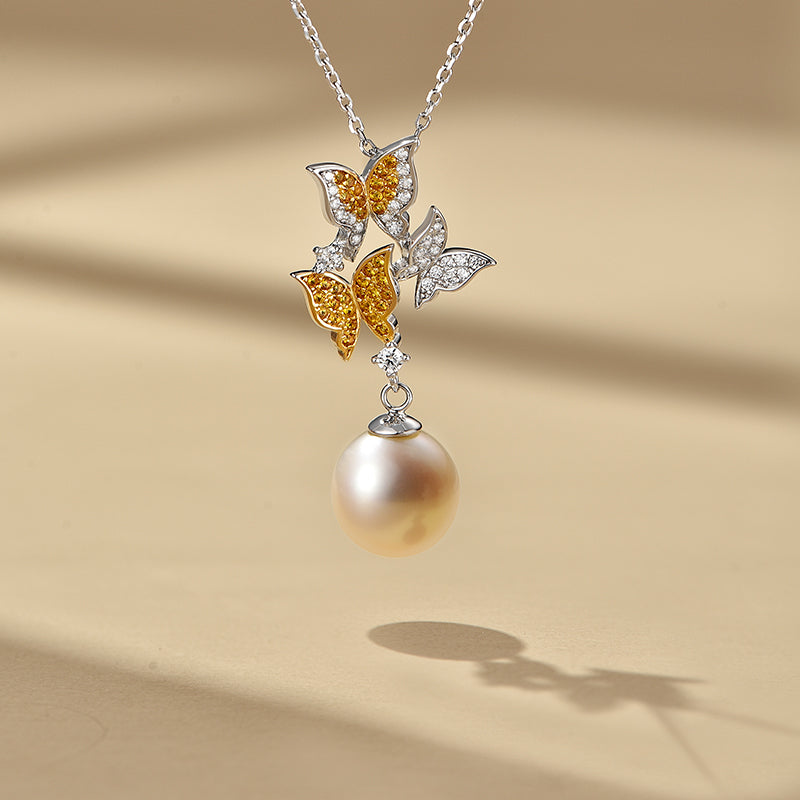 TRPOPO MS Butterfly Pearl Pendant Necklace