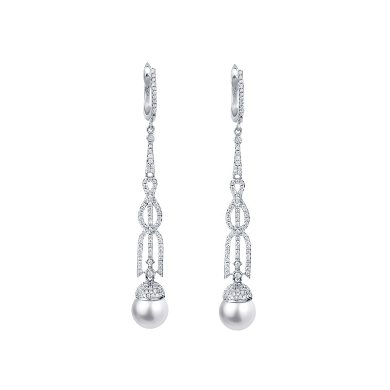 TRPOPO MS Silver Chain Pearl Earrings