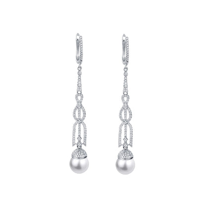 TRPOPO MS Silver Chain Pearl Earrings