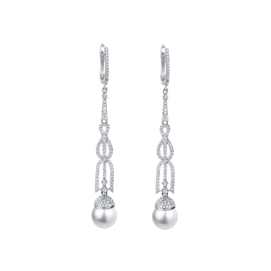 TRPOPO MS Silver Chain Pearl Earrings